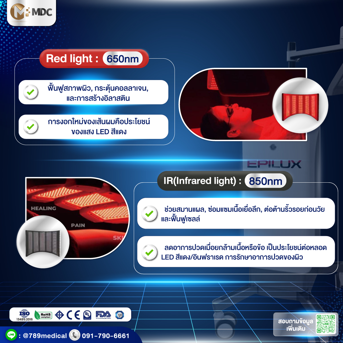 EPILUX แสงสีแดง Red Light 650nm และแสงอินฟราเรด 850nm